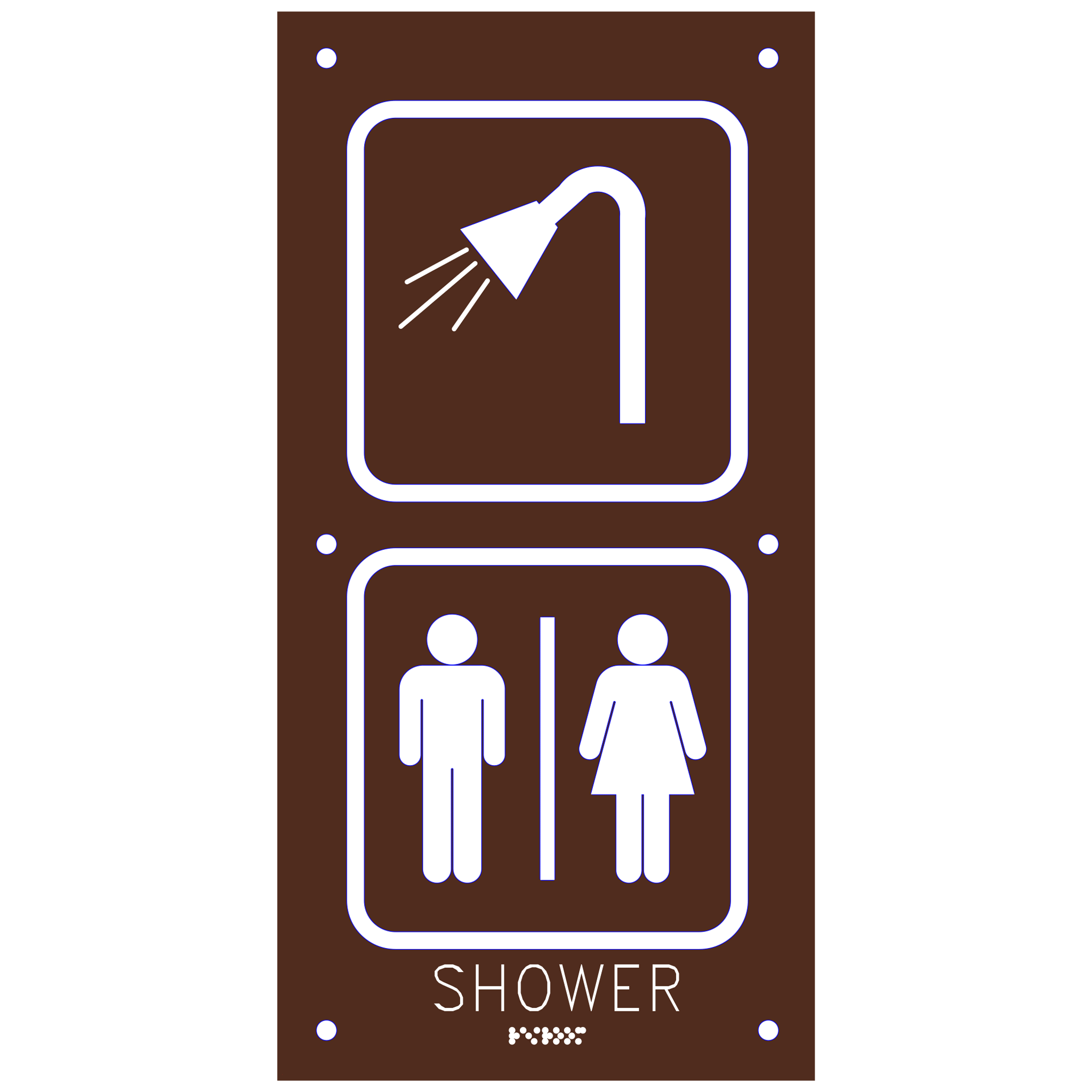 12" x 24" Shower / Unisex, Aluminum, Brown